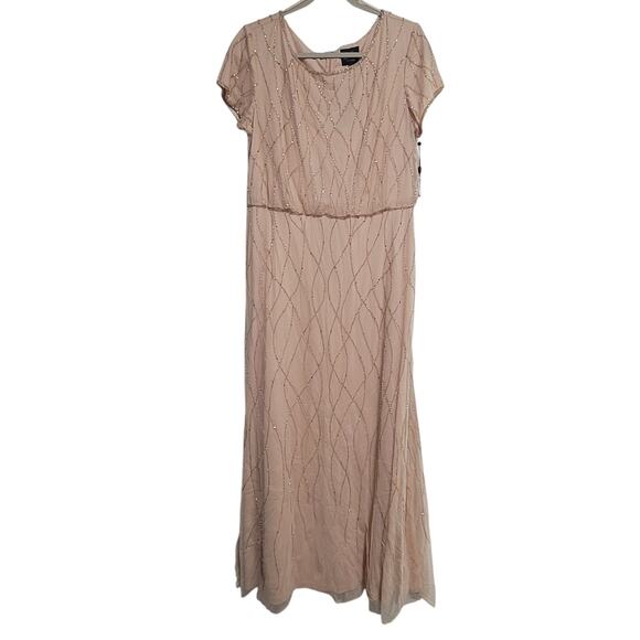 NWT Arianna Papell Beaded Blouson Champagne Gown Dress Size 14 - Picture 1 of 7